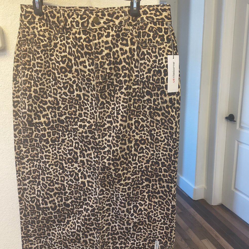 Liz Claiborne Animal Print Denim Skirt Womens Size 12